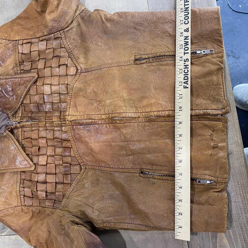 Vintage 70's Bermans Leather Experts Basketweave Brown Leather Jacket Size 38 - Picture 12 of 15